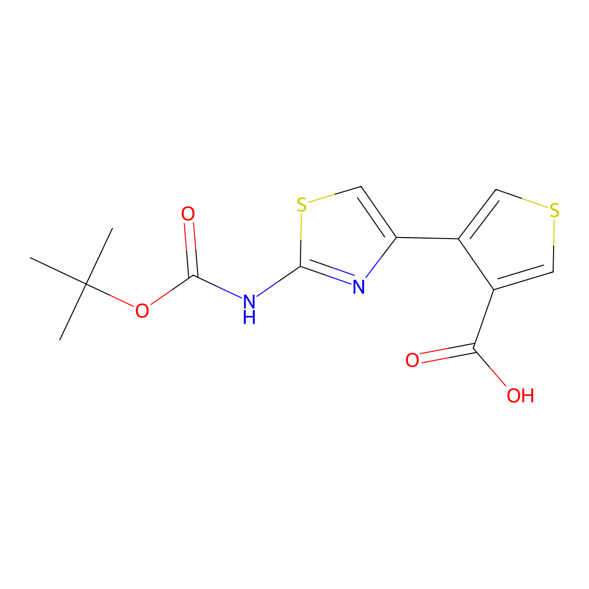 4-(2-{[(Tert-butoxy)carbonyl]amino}-1,3-thiazol-4-yl)thiophene-3-carboxylic acid molecular structure, CAS 2580232-16-0
