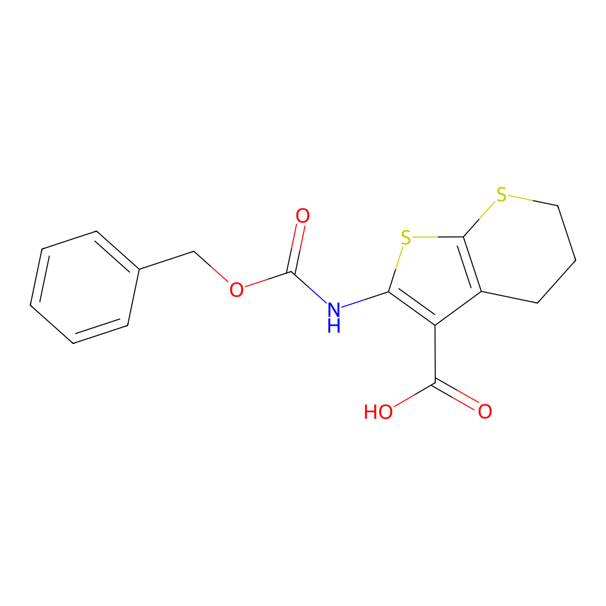2-{[(benzyloxy)carbonyl]amino}-4H,5H,6H-thieno[2,3-b]thiopyran-3-carboxylic acid molecular structure, CAS 2580232-18-2