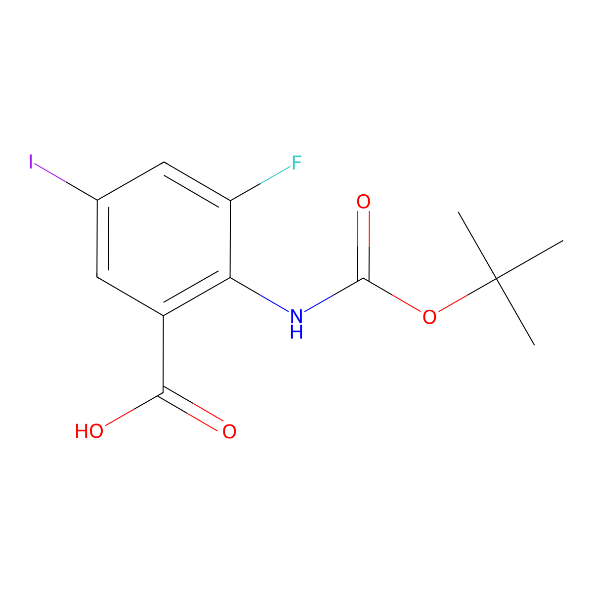 2-{[(Tert-butoxy)carbonyl]amino}-3-fluoro-5-iodobenzoic acid molecular structure, CAS 2580232-19-3