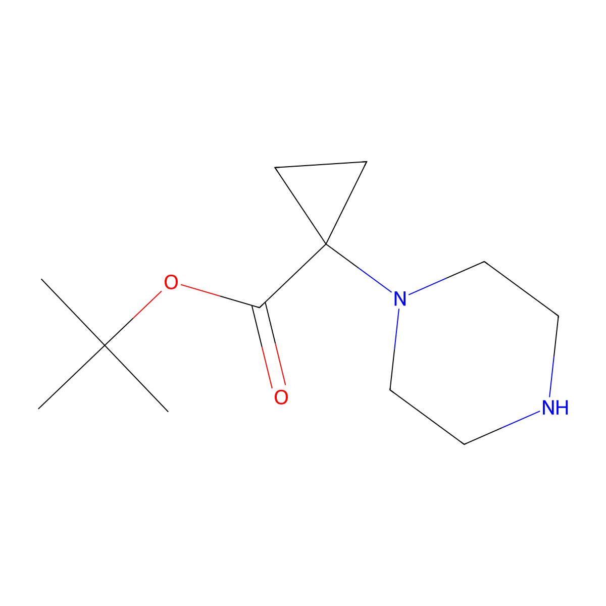 Tert-butyl 1-(piperazin-1-yl)cyclopropane-1-carboxylate molecular structure, CAS 2580232-29-5