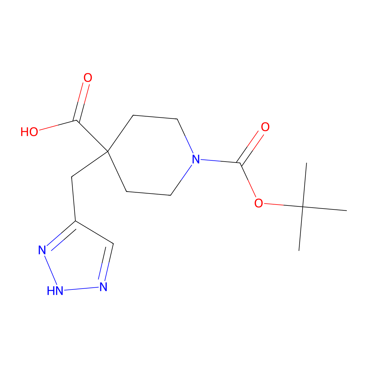 1-[(tert-butoxy)carbonyl]-4-[(1H-1,2,3-triazol-5-yl)methyl]piperidine-4-carboxylic acid molecular structure, CAS 2580232-44-4