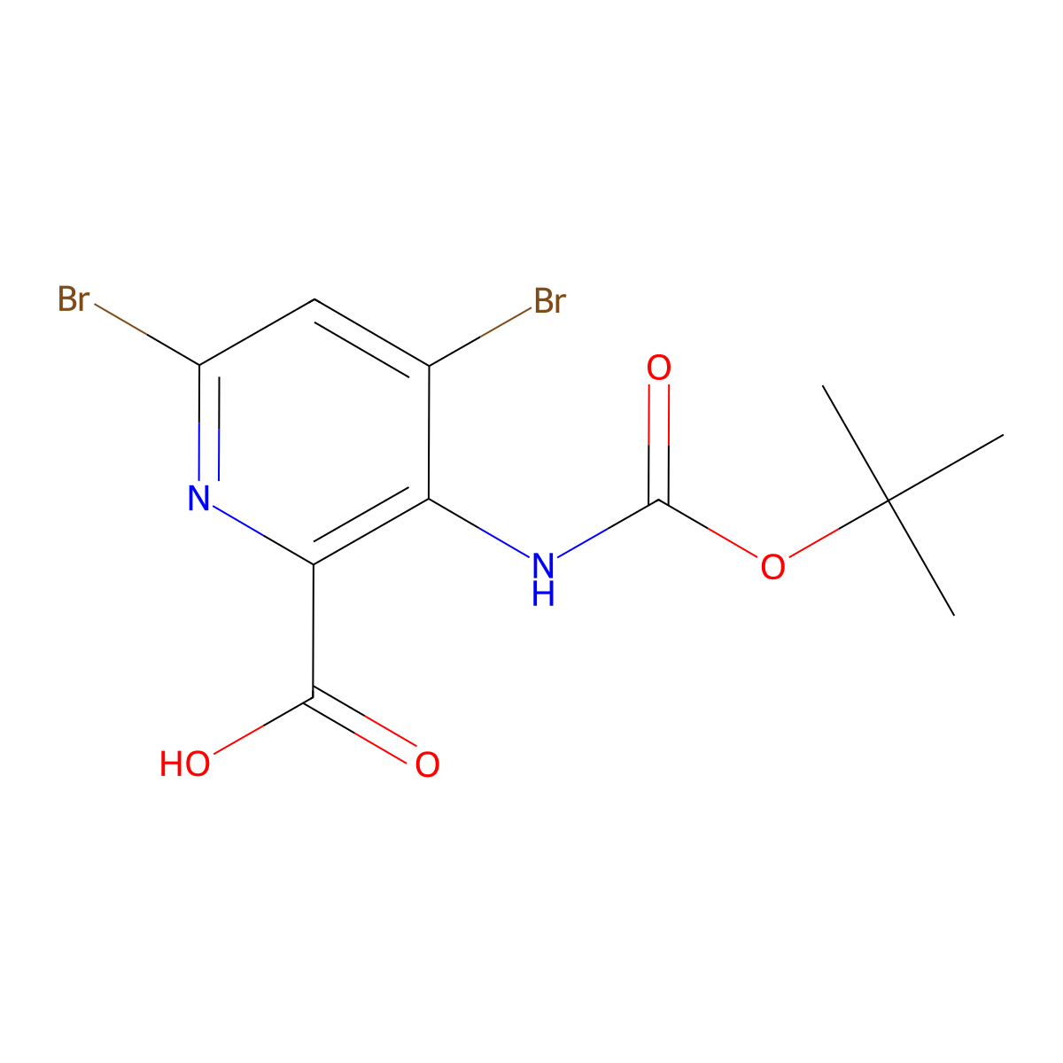 4,6-Dibromo-3-{[(tert-butoxy)carbonyl]amino}pyridine-2-carboxylic acid molecular structure, CAS 2580232-62-6