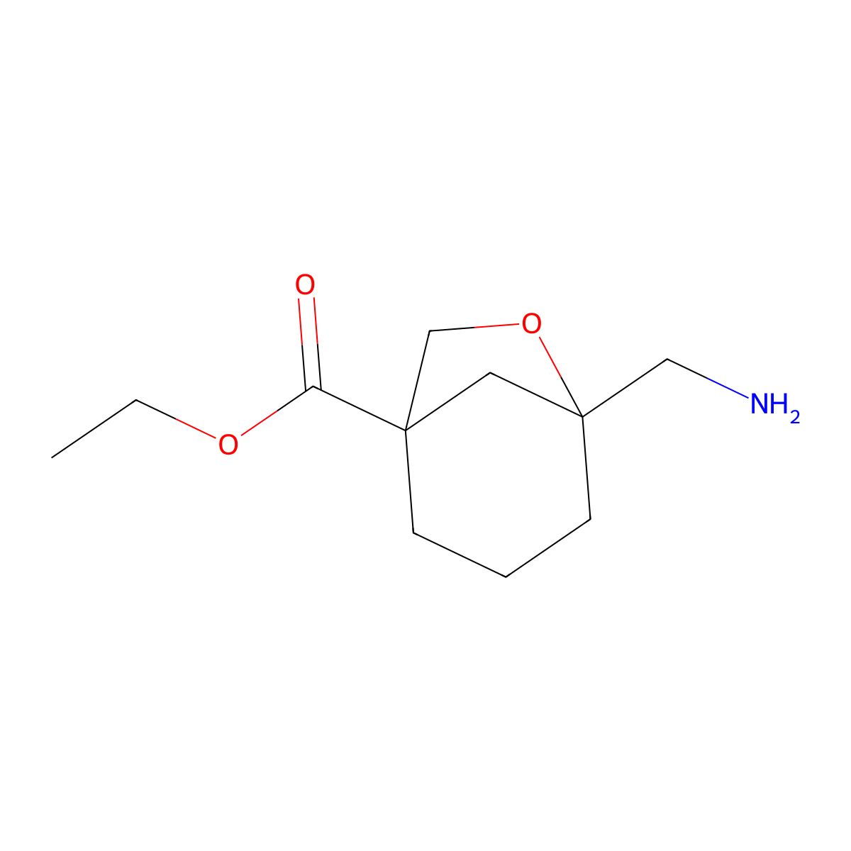 Ethyl 5-(aminomethyl)-6-oxabicyclo[3.2.1]octane-1-carboxylate molecular structure, CAS 2580232-65-9