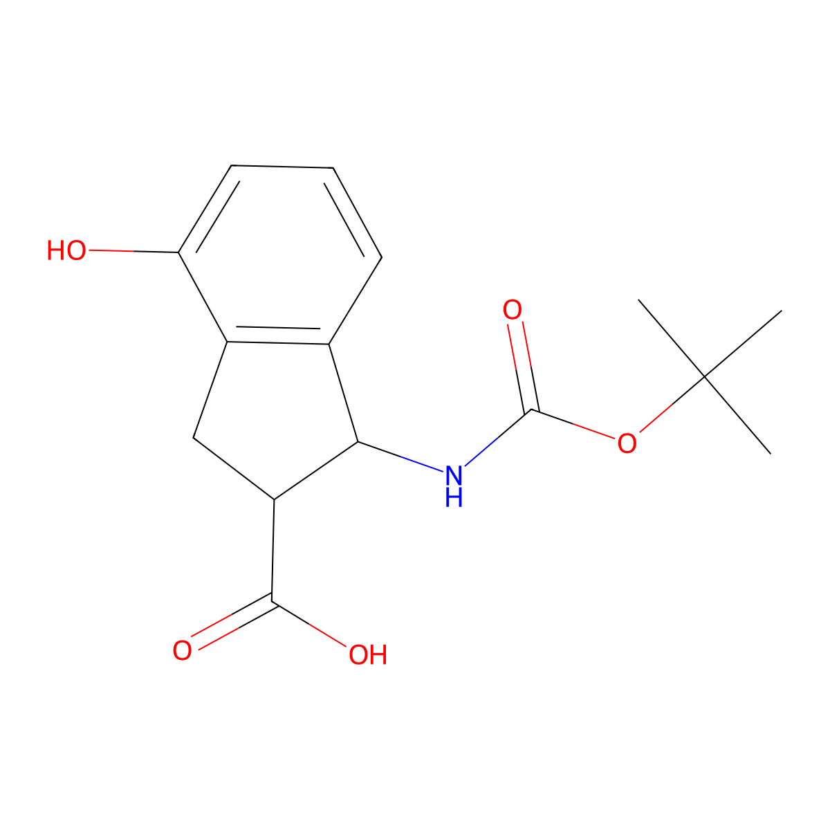 1-{[(tert-butoxy)carbonyl]amino}-4-hydroxy-2,3-dihydro-1H-indene-2-carboxylic acid molecular structure, CAS 2580232-71-7