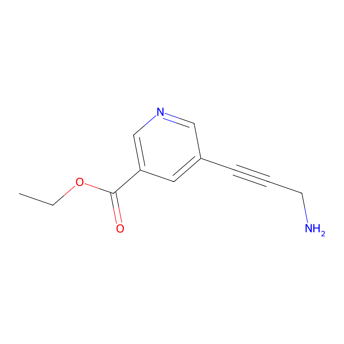 Ethyl 5-(3-aminoprop-1-yn-1-yl)pyridine-3-carboxylate molecular structure, CAS 2580232-75-1