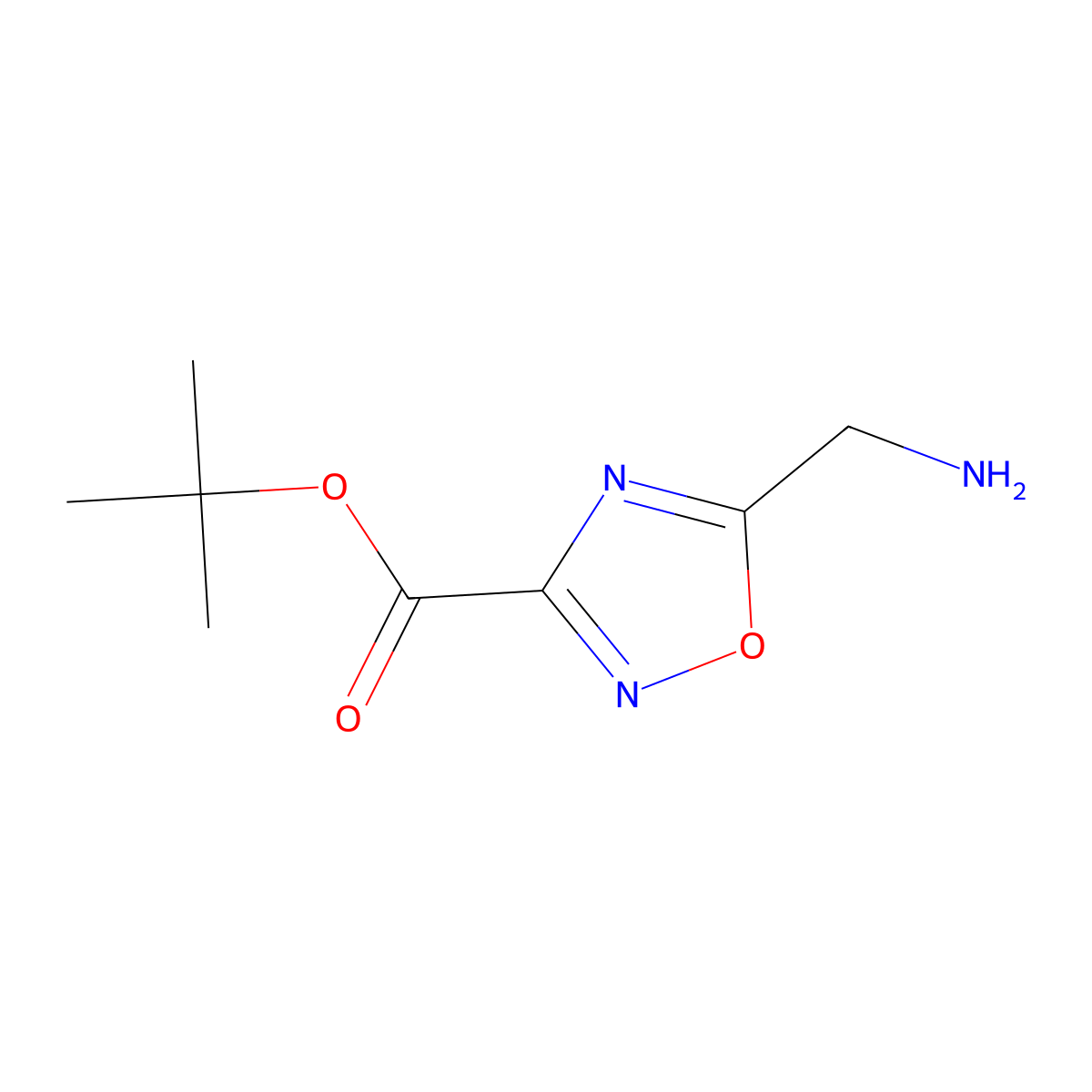 Tert-butyl 5-(aminomethyl)-1,2,4-oxadiazole-3-carboxylate molecular structure, CAS 2580232-83-1