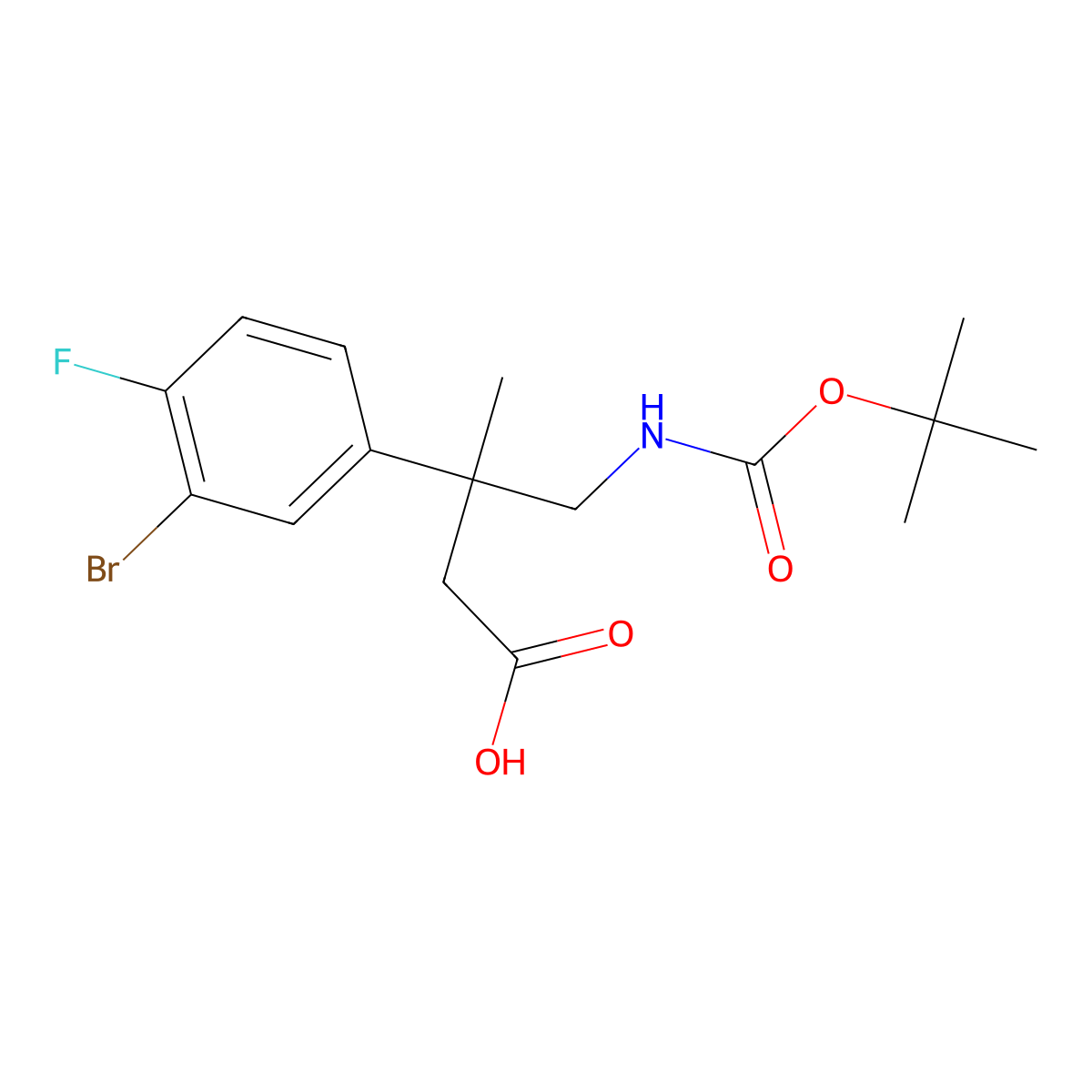 3-(3-Bromo-4-fluorophenyl)-4-{[(tert-butoxy)carbonyl]amino}-3-methylbutanoic acid molecular structure, CAS 2580233-08-3