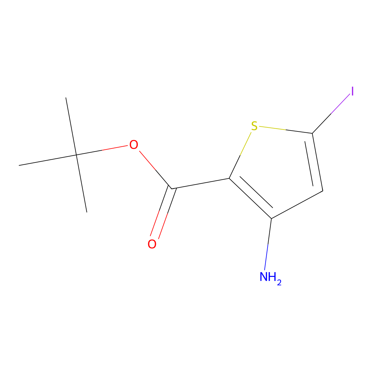 Tert-butyl 3-amino-5-iodothiophene-2-carboxylate molecular structure, CAS 2580233-21-0