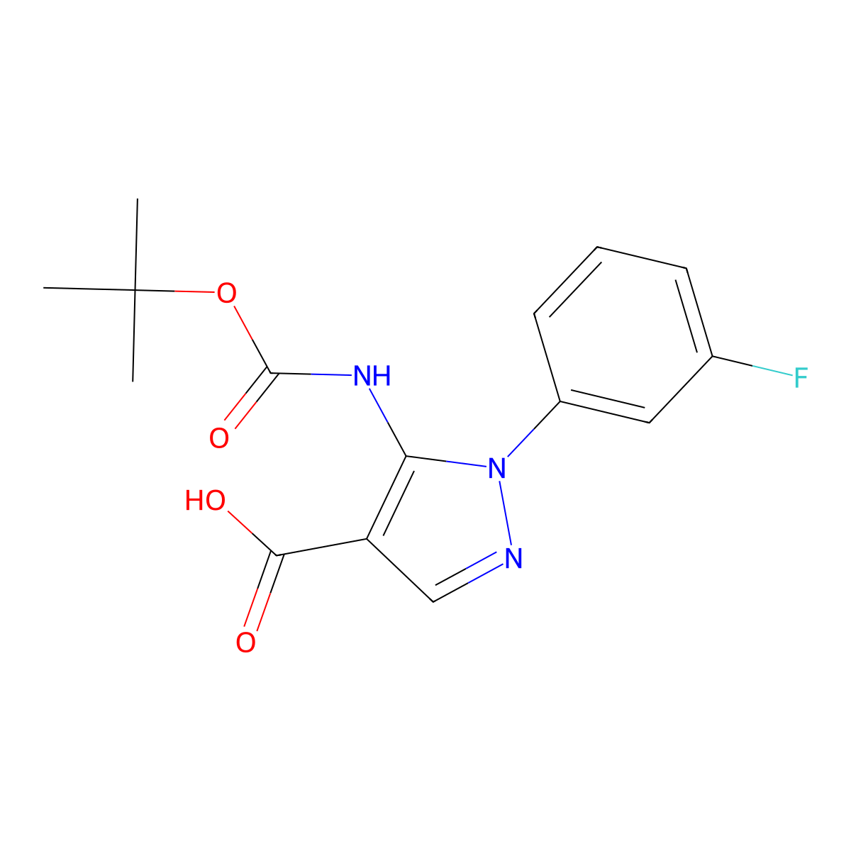 5-{[(tert-butoxy)carbonyl]amino}-1-(3-fluorophenyl)-1H-pyrazole-4-carboxylic acid molecular structure, CAS 2580233-26-5