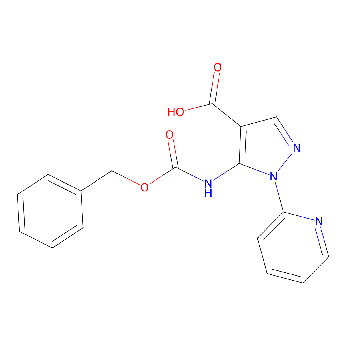 5-{[(benzyloxy)carbonyl]amino}-1-(pyridin-2-yl)-1H-pyrazole-4-carboxylic acid molecular structure, CAS 2580233-38-9