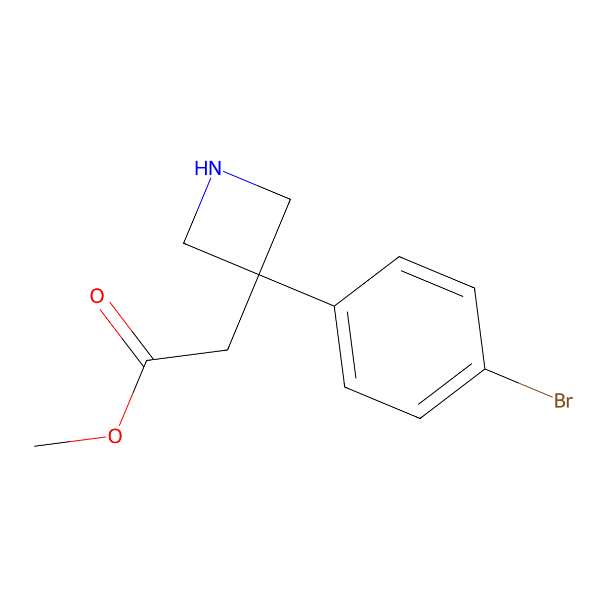 Methyl 2-[3-(4-bromophenyl)azetidin-3-yl]acetate molecular structure, CAS 2580233-41-4