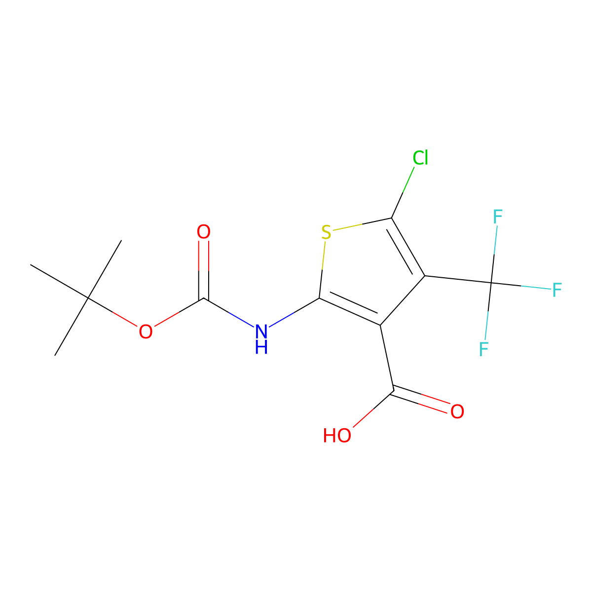 2-{[(Tert-butoxy)carbonyl]amino}-5-chloro-4-(trifluoromethyl)thiophene-3-carboxylic acid molecular structure, CAS 2580233-58-3