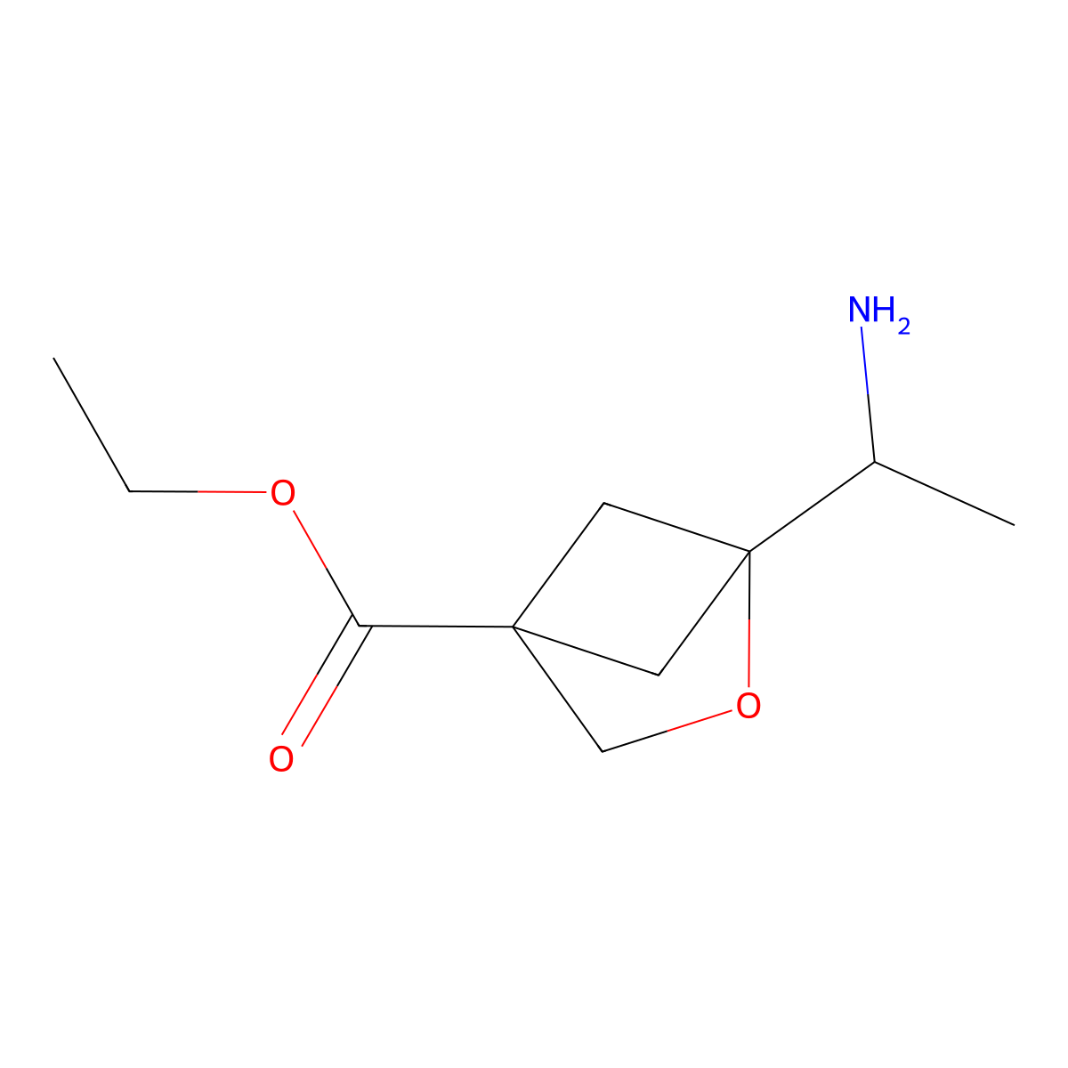 Ethyl 1-(1-aminoethyl)-2-oxabicyclo[2.1.1]hexane-4-carboxylate molecular structure, CAS 2580233-69-6