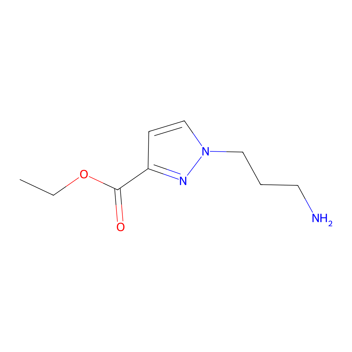 ethyl 1-(3-aminopropyl)-1H-pyrazole-3-carboxylate molecular structure, CAS 2580233-76-5