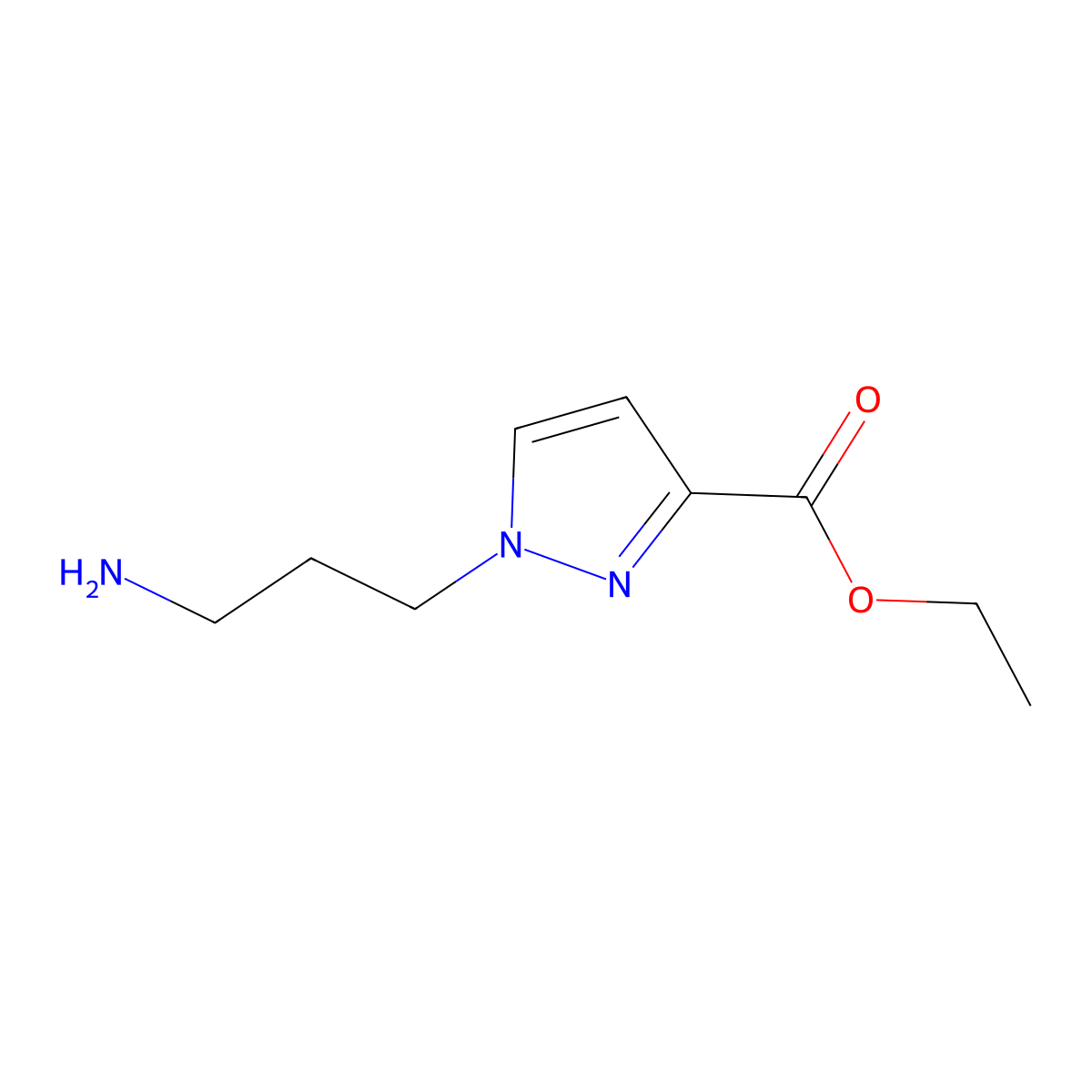 ethyl 1-(3-aminopropyl)-1H-pyrazole-3-carboxylate molecular structure, CAS 2580233-76-5