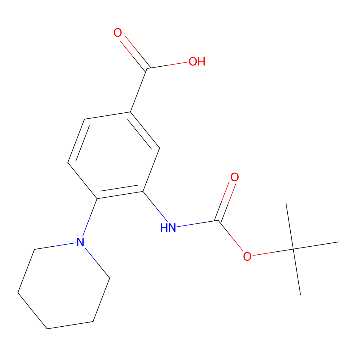 3-{[(Tert-butoxy)carbonyl]amino}-4-(piperidin-1-yl)benzoic acid molecular structure, CAS 2580233-85-6