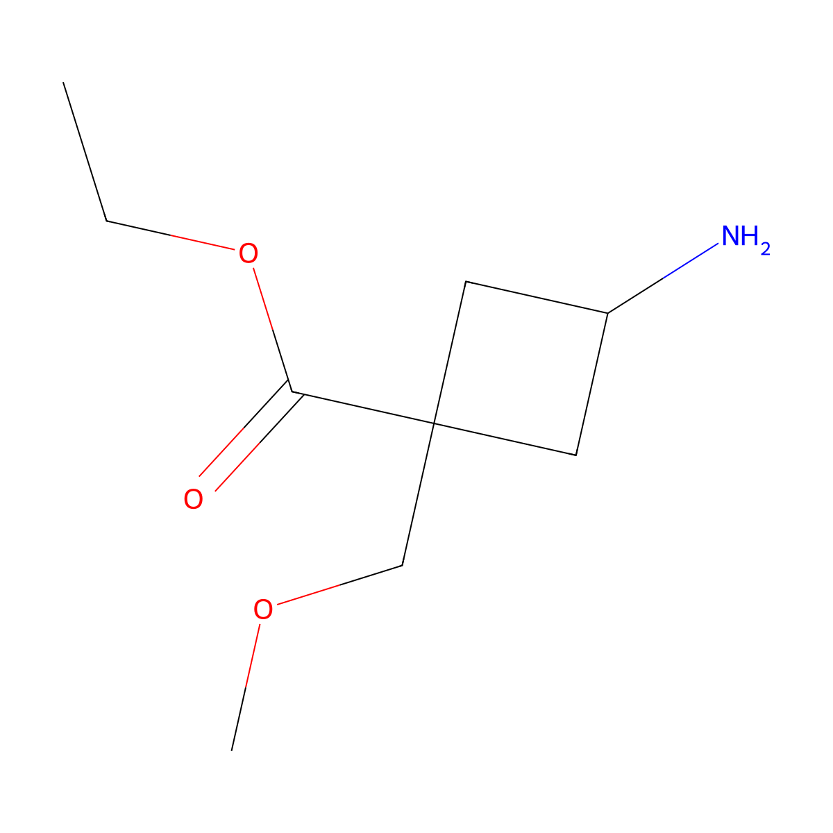 Ethyl 3-amino-1-(methoxymethyl)cyclobutane-1-carboxylate molecular structure, CAS 2580234-07-5