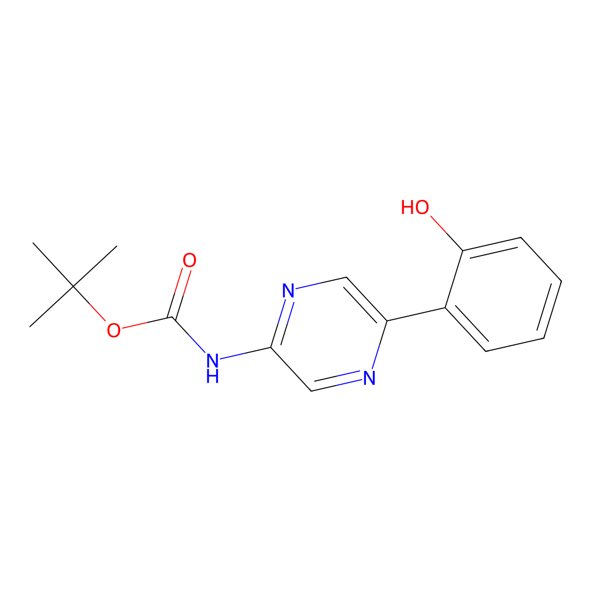 tert-butyl N-[5-(2-hydroxyphenyl)pyrazin-2-yl]carbamate molecular structure, CAS 2580234-28-0