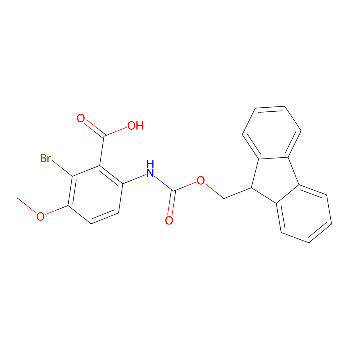 2-bromo-6-({[(9H-fluoren-9-yl)methoxy]carbonyl}amino)-3-methoxybenzoic acid molecular structure, CAS 2580234-38-2