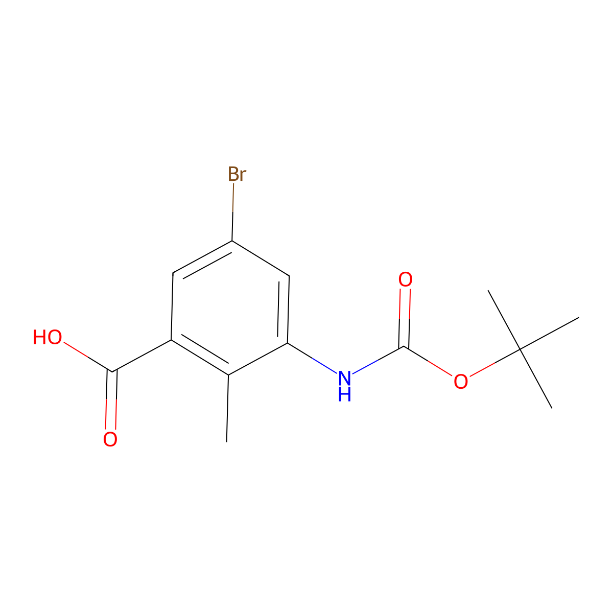 5-Bromo-3-((tert-butoxycarbonyl)amino)-2-methylbenzoic acid molecular structure, CAS 2580234-40-6