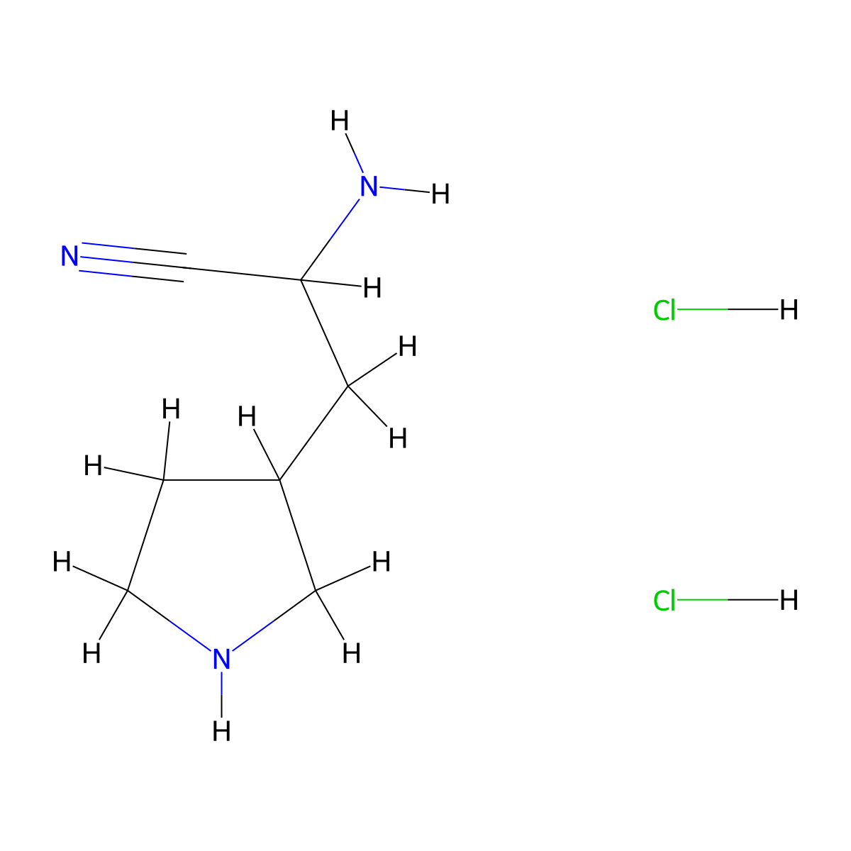 2-Amino-3-(pyrrolidin-3-yl)propanenitrile dihydrochloride molecular structure, CAS 2580234-47-3