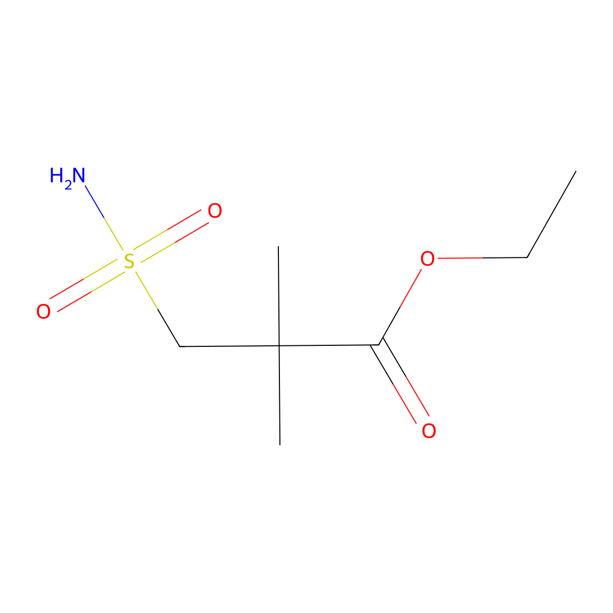 Ethyl 2,2-dimethyl-3-sulfamoylpropanoate molecular structure, CAS 2580234-83-7