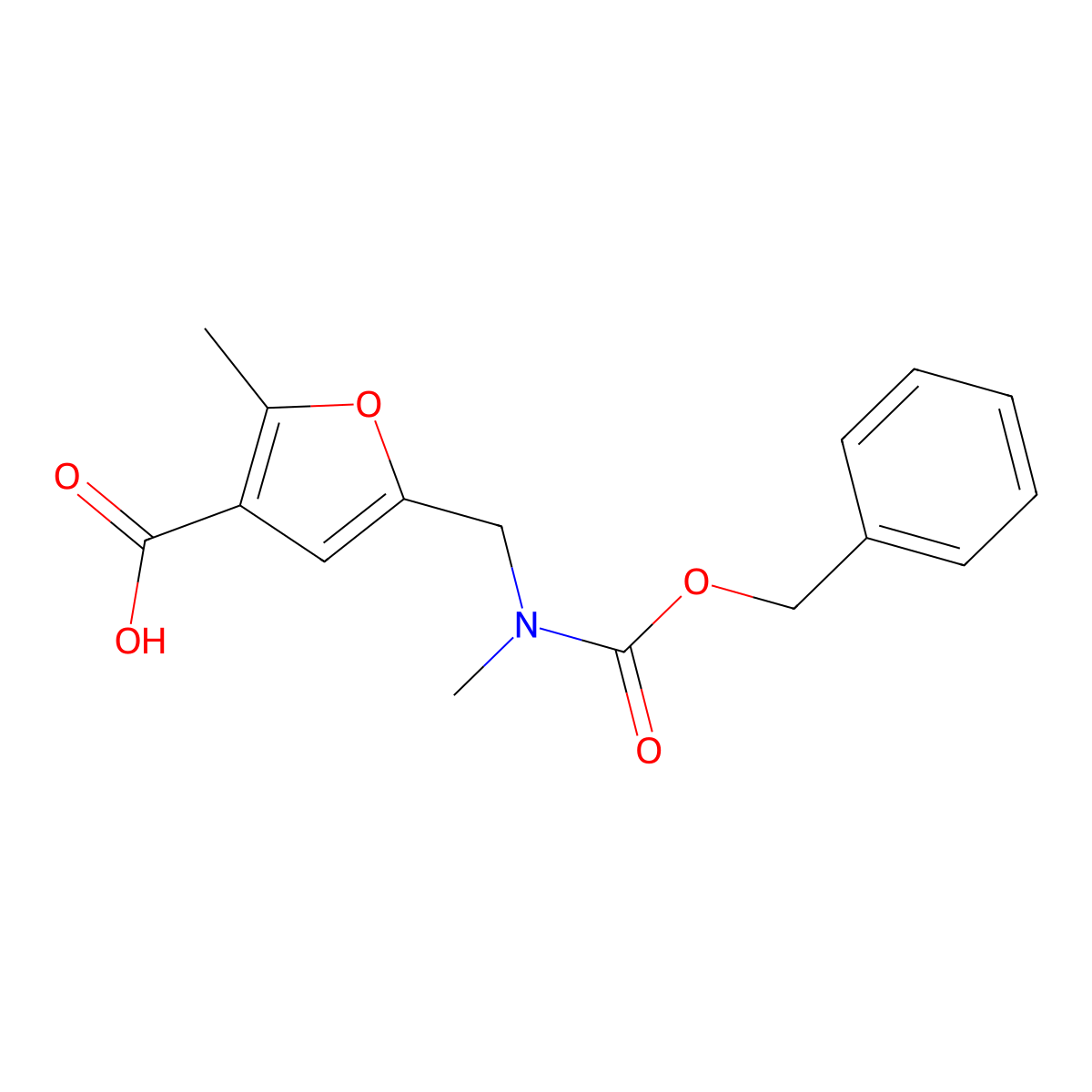 5-({[(Benzyloxy)carbonyl](methyl)amino}methyl)-2-methylfuran-3-carboxylic acid molecular structure, CAS 2580235-00-1