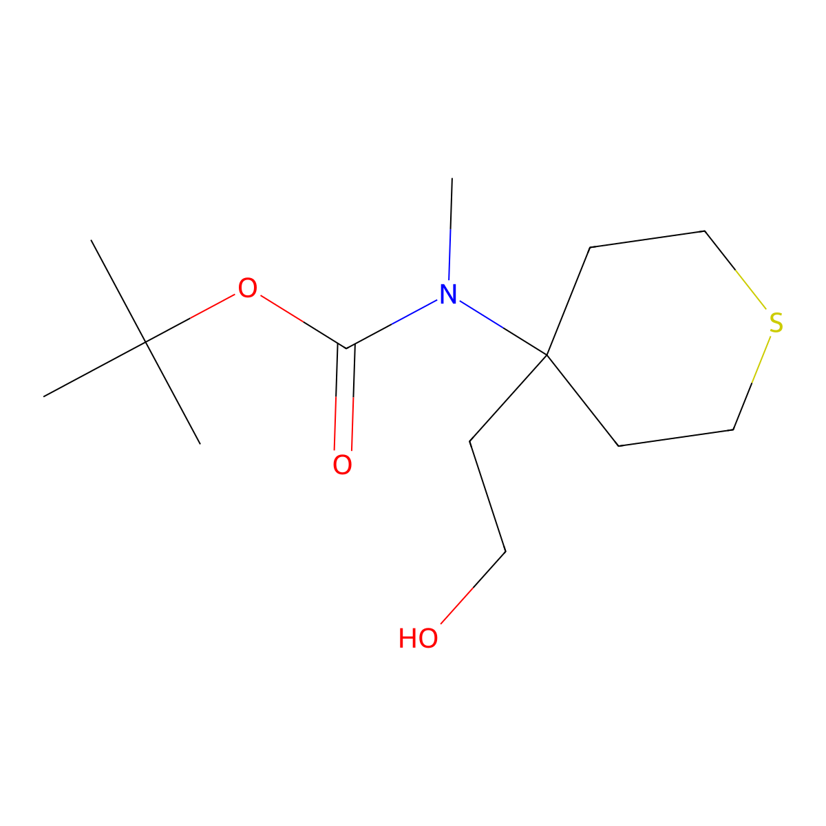 tert-butyl N-[4-(2-hydroxyethyl)thian-4-yl]-N-methylcarbamate molecular structure, CAS 2580235-09-0