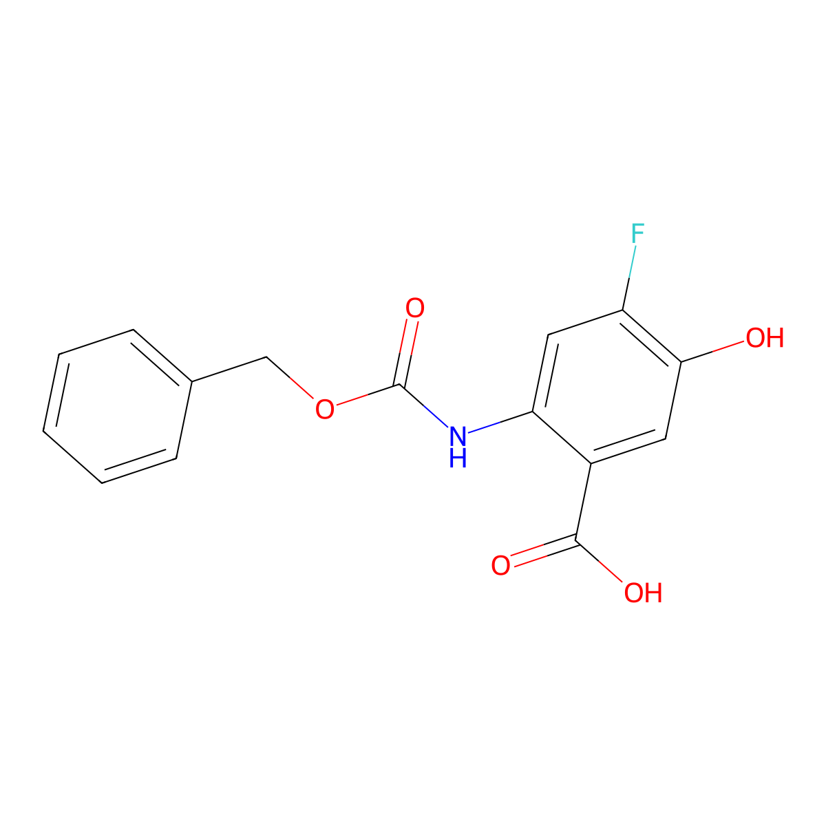 2-{[(Benzyloxy)carbonyl]amino}-4-fluoro-5-hydroxybenzoic acid molecular structure, CAS 2580235-29-4