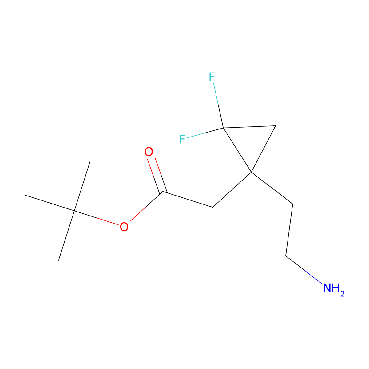 Tert-butyl 2-[1-(2-aminoethyl)-2,2-difluorocyclopropyl]acetate molecular structure, CAS 2580235-33-0