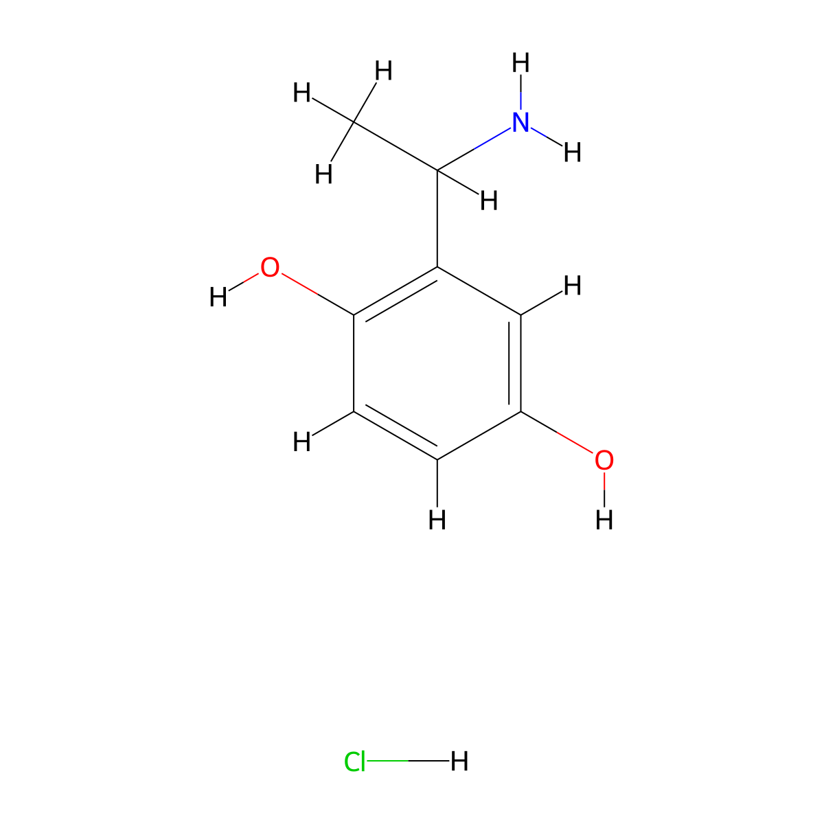 2-(1-Aminoethyl)benzene-1,4-diol hydrochloride molecular structure, CAS 2580235-37-4