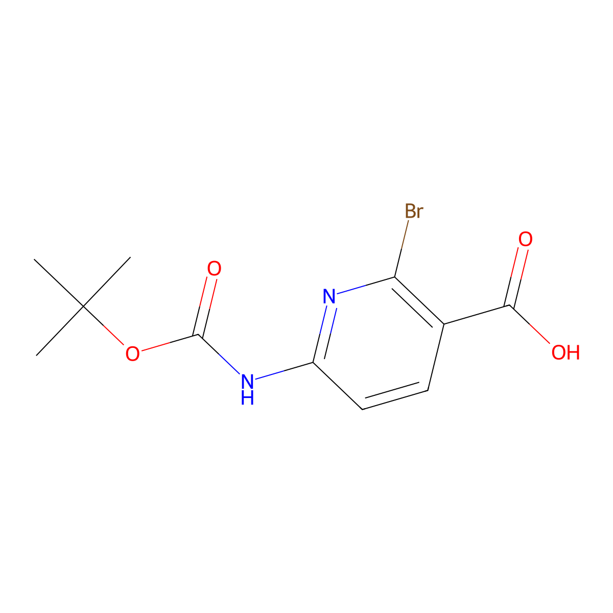 2-Bromo-6-{[(tert-butoxy)carbonyl]amino}pyridine-3-carboxylic acid molecular structure, CAS 2580235-38-5