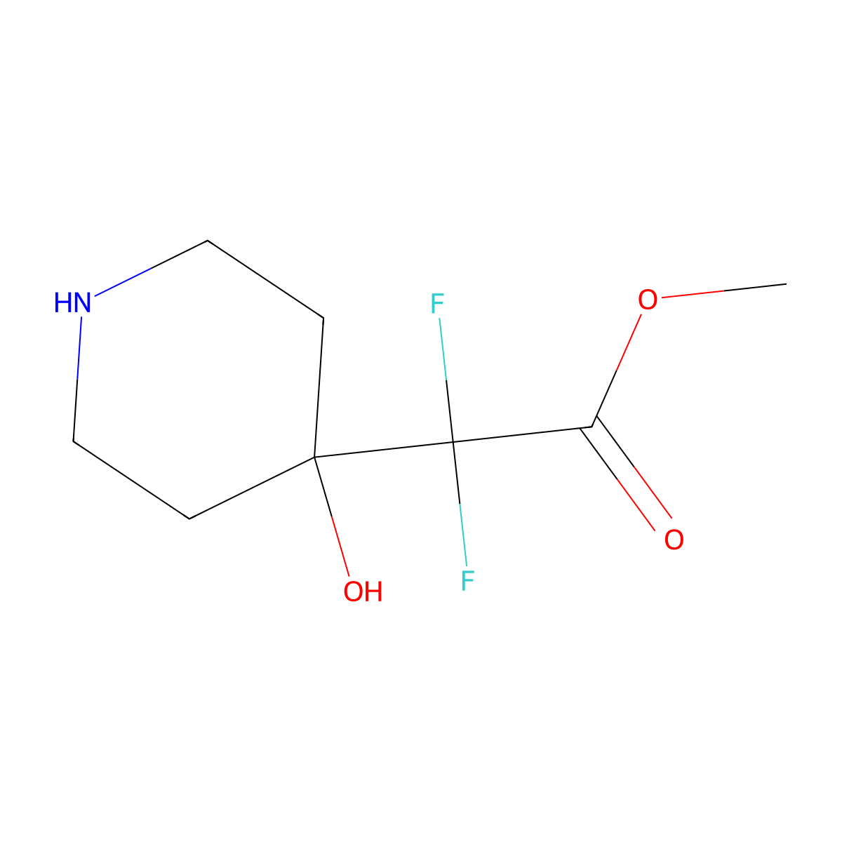 Methyl 2,2-difluoro-2-(4-hydroxypiperidin-4-yl)acetate molecular structure, CAS 2580235-40-9