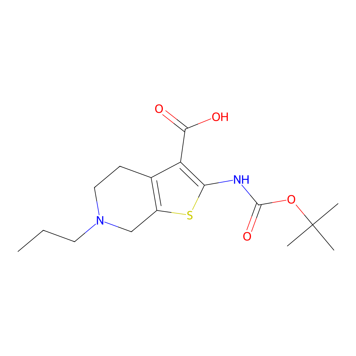 2-{[(tert-butoxy)carbonyl]amino}-6-propyl-4H,5H,6H,7H-thieno[2,3-c]pyridine-3-carboxylic acid molecular structure, CAS 2580235-45-4