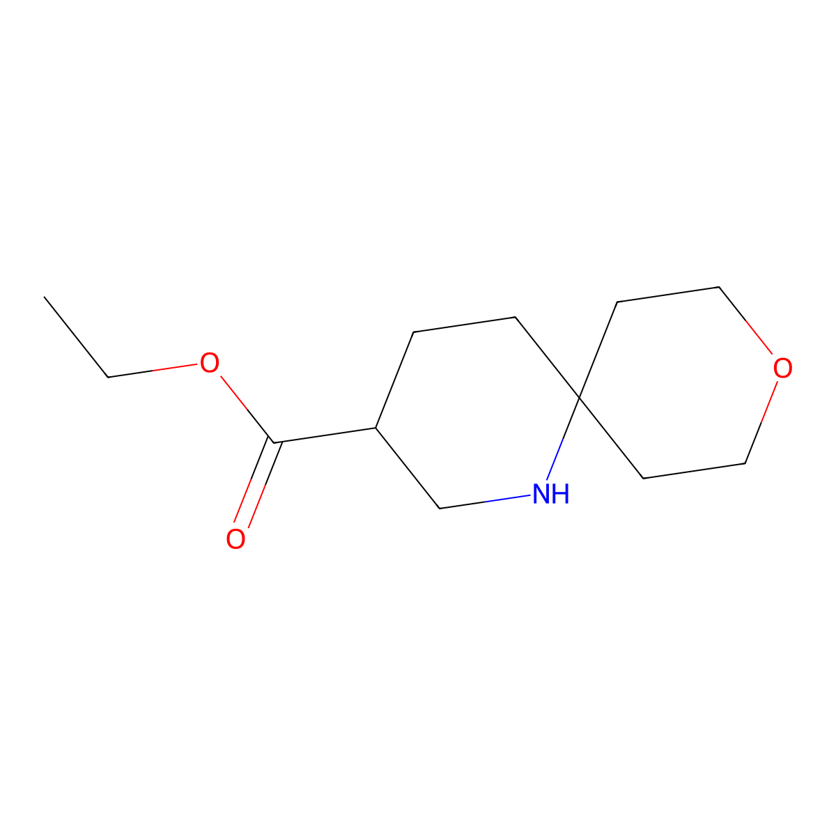 Ethyl 9-oxa-1-azaspiro[5.5]undecane-3-carboxylate molecular structure, CAS 2580235-59-0