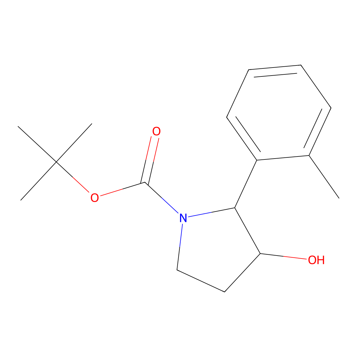 Tert-butyl 3-hydroxy-2-(2-methylphenyl)pyrrolidine-1-carboxylate molecular structure, CAS 2580235-80-7