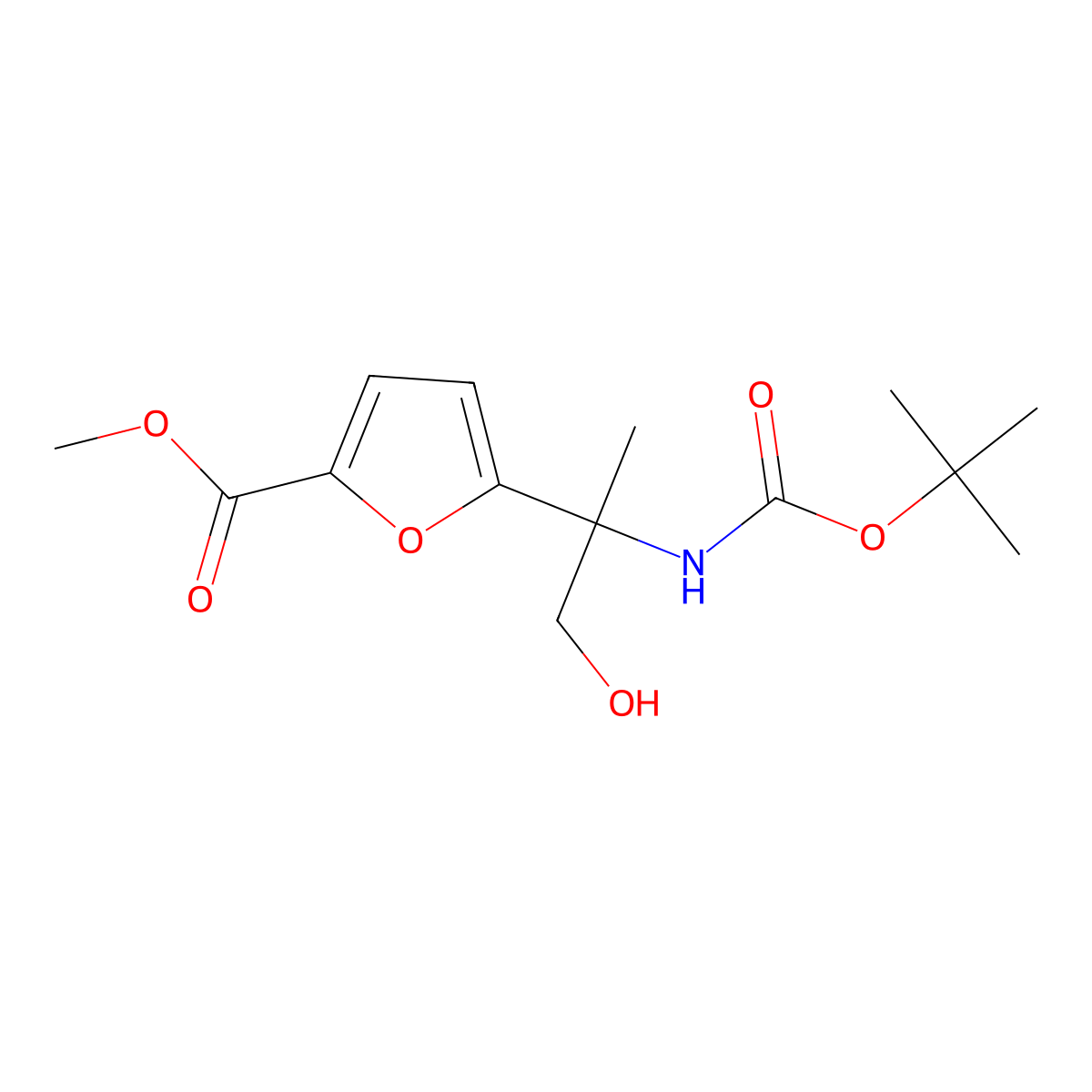 Methyl 5-(2-{[(tert-butoxy)carbonyl]amino}-1-hydroxypropan-2-yl)furan-2-carboxylate molecular structure, CAS 2580235-81-8