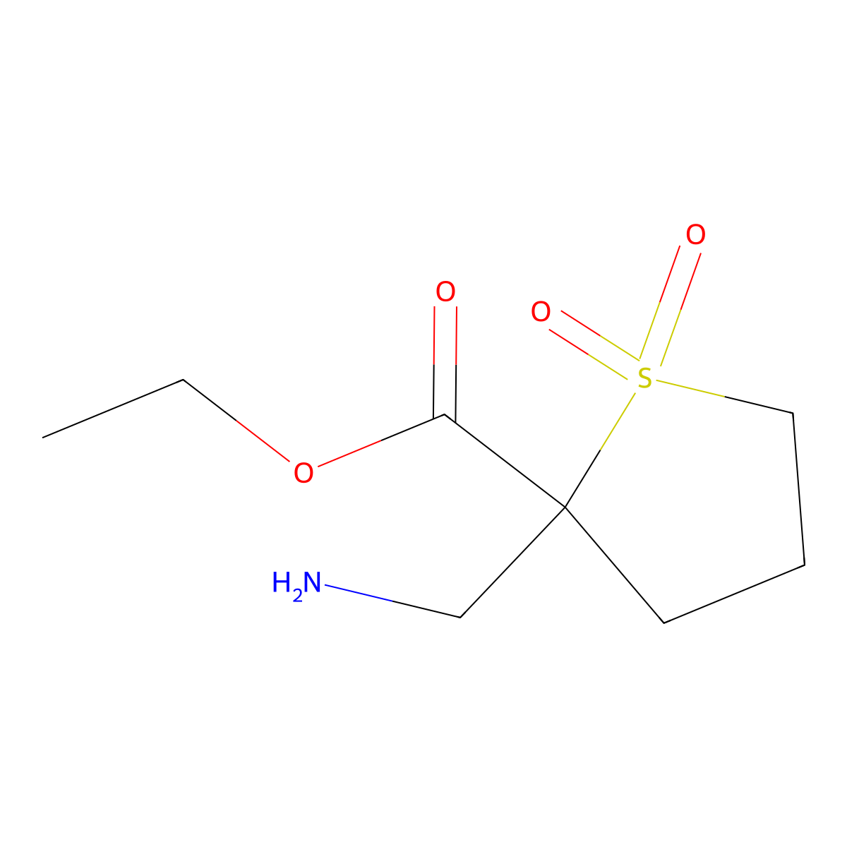 Ethyl 2-(aminomethyl)-1,1-dioxo-1lambda6-thiolane-2-carboxylate molecular structure, CAS 2580235-85-2