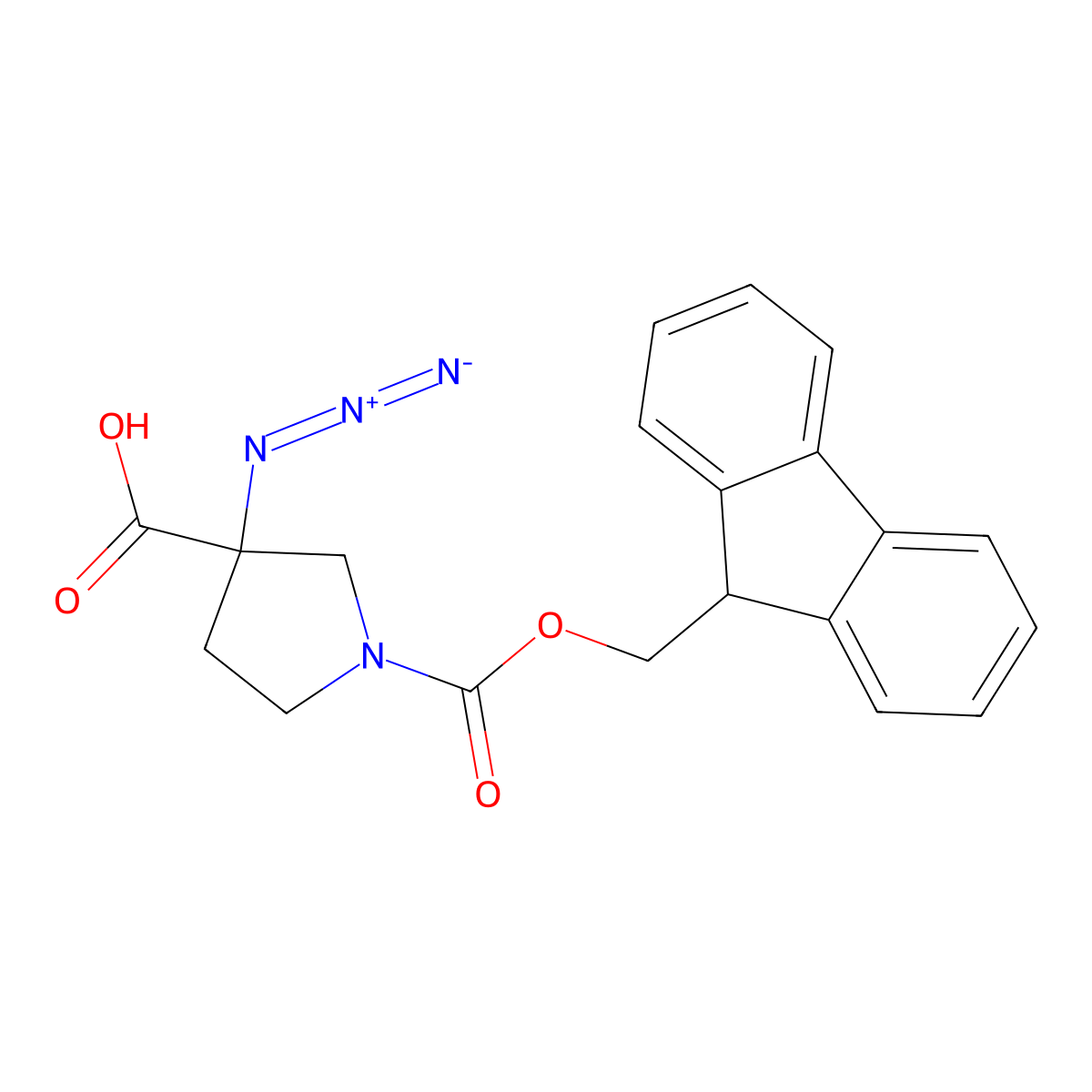 3-azido-1-{[(9H-fluoren-9-yl)methoxy]carbonyl}pyrrolidine-3-carboxylic acid molecular structure, CAS 2580235-88-5