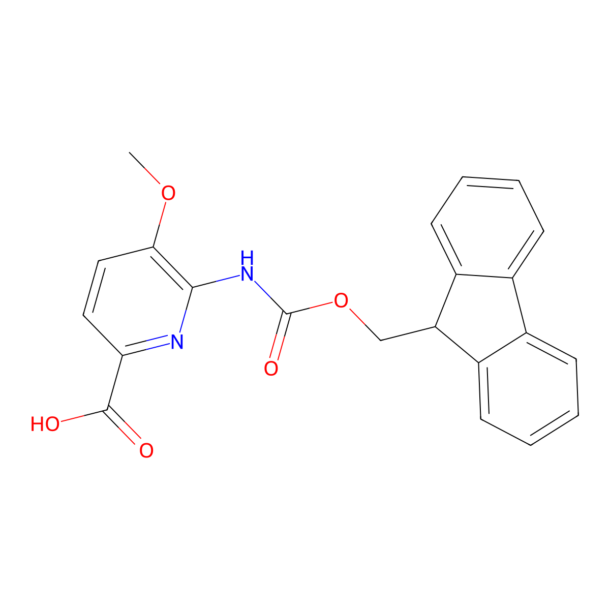 6-({[(9H-fluoren-9-yl)methoxy]carbonyl}amino)-5-methoxypyridine-2-carboxylic acid molecular structure, CAS 2580235-89-6