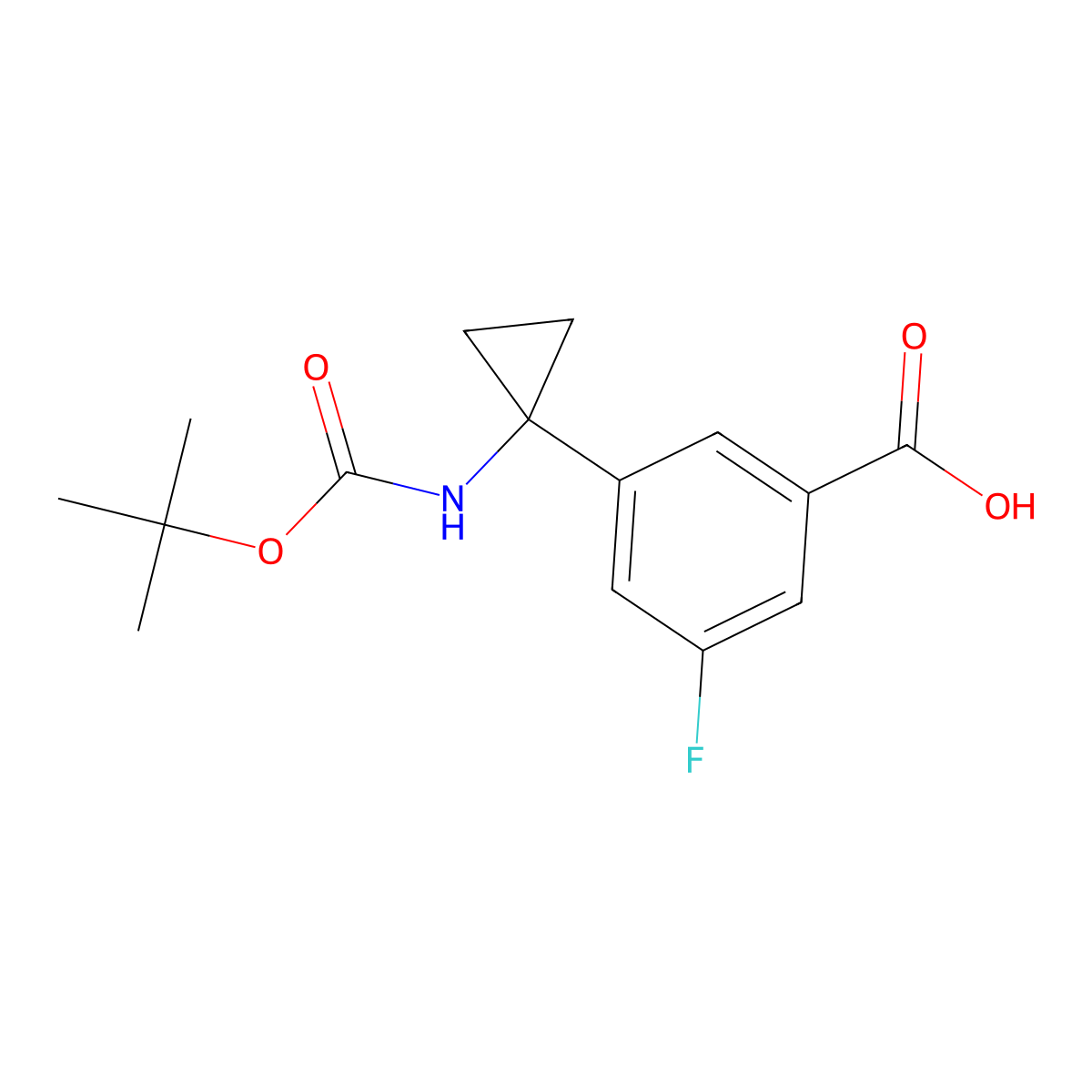 3-(1-{[(Tert-butoxy)carbonyl]amino}cyclopropyl)-5-fluorobenzoic acid molecular structure, CAS 2580235-99-8