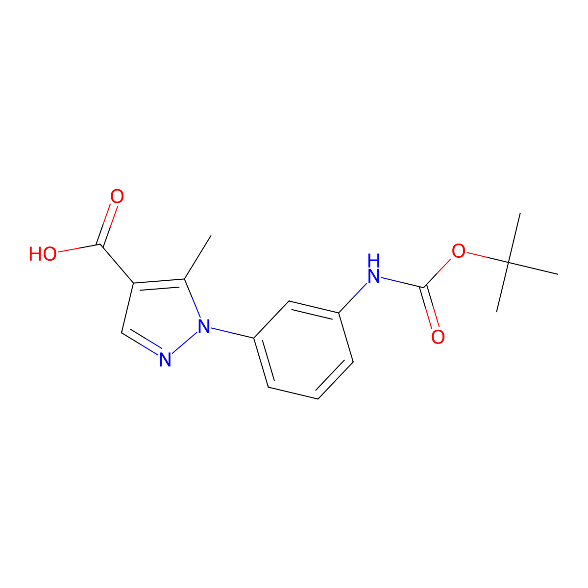 1-(3-{[(tert-butoxy)carbonyl]amino}phenyl)-5-methyl-1H-pyrazole-4-carboxylic acid molecular structure, CAS 2580236-12-8