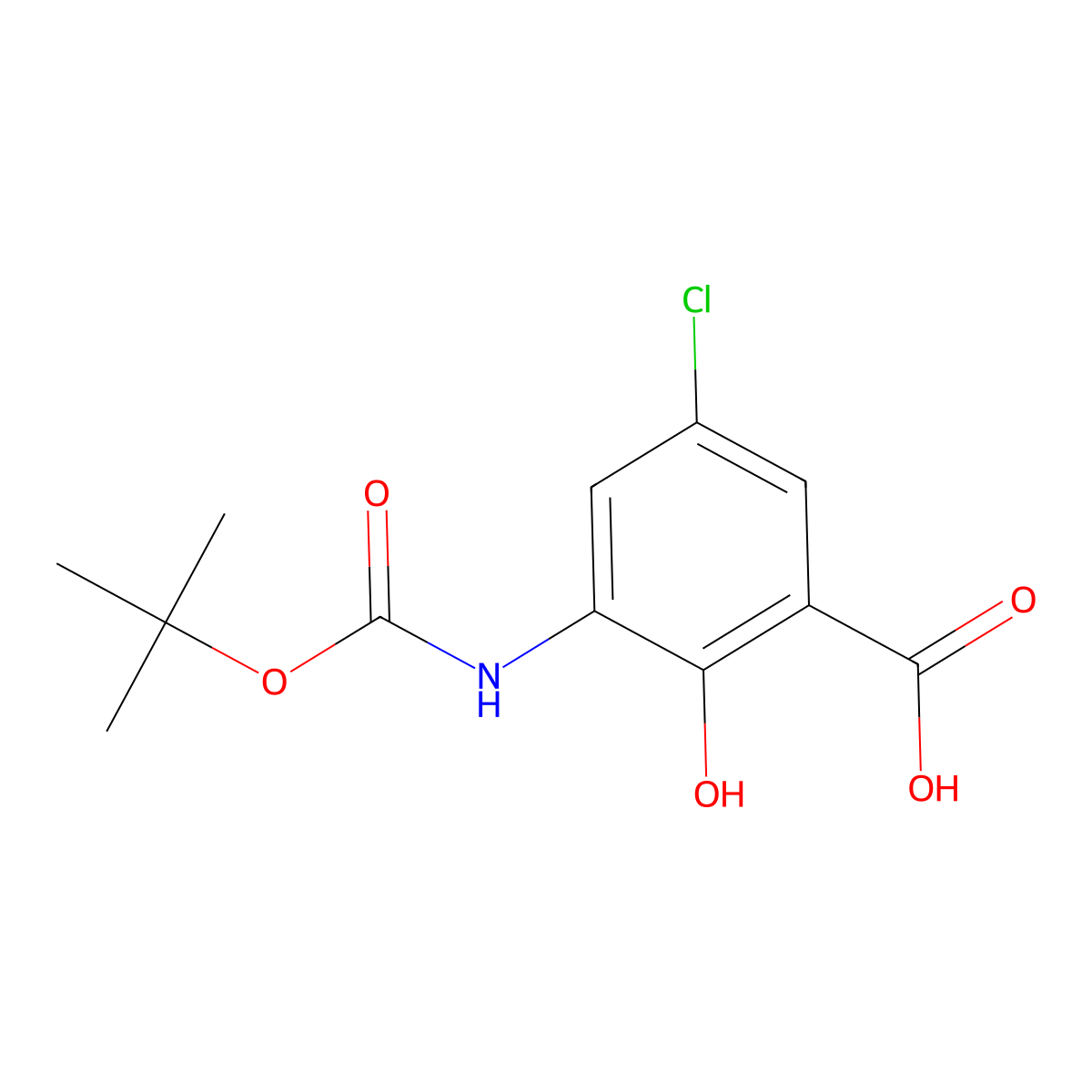 3-{[(Tert-butoxy)carbonyl]amino}-5-chloro-2-hydroxybenzoic acid molecular structure, CAS 2580236-34-4