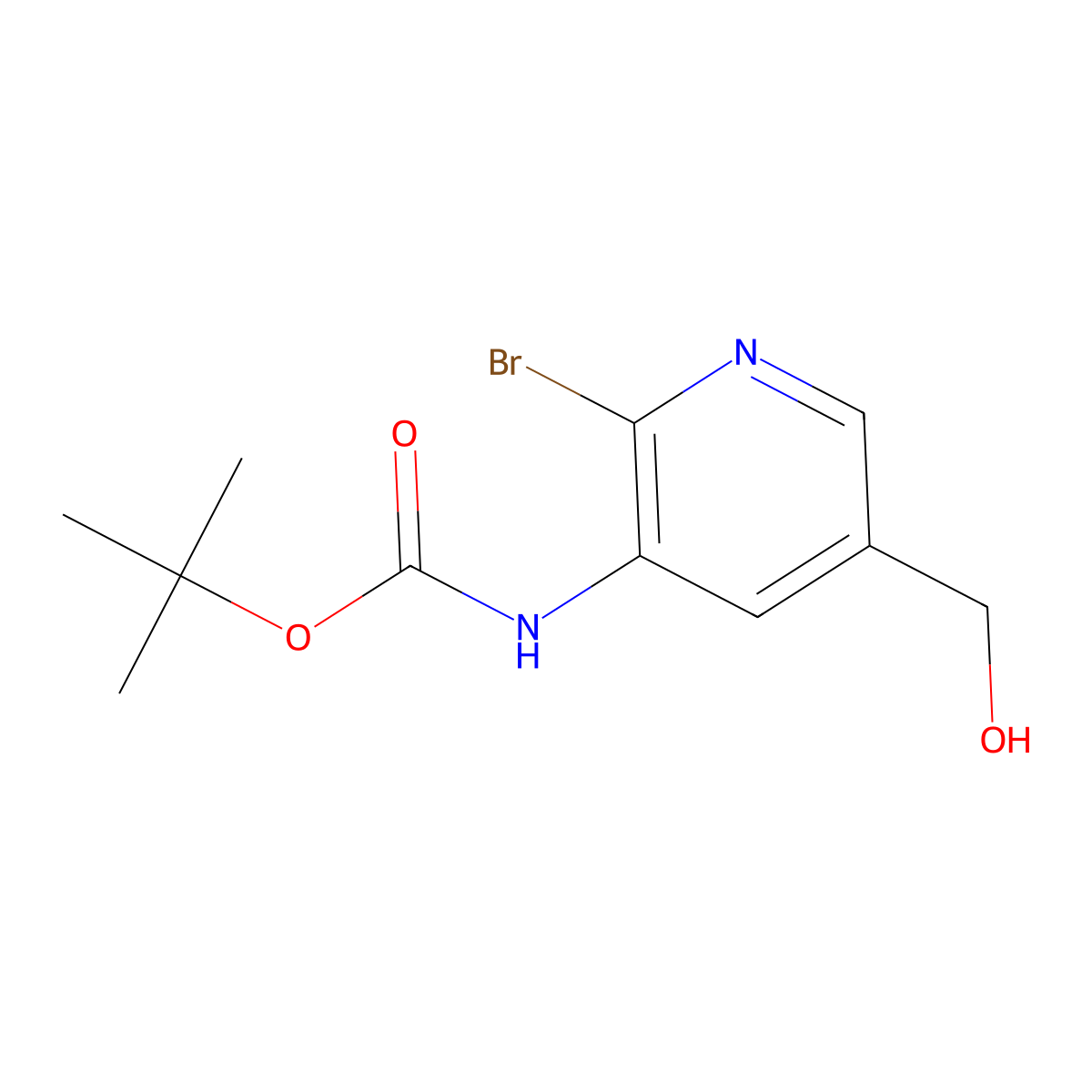 tert-butyl N-[2-bromo-5-(hydroxymethyl)pyridin-3-yl]carbamate molecular structure, CAS 2580236-40-2