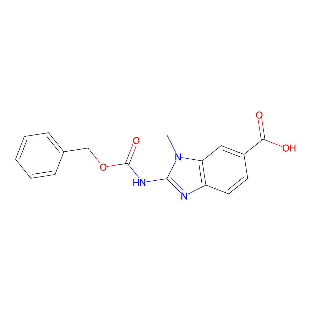 2-{[(benzyloxy)carbonyl]amino}-1-methyl-1H-1,3-benzodiazole-6-carboxylic acid molecular structure, CAS 2580236-44-6