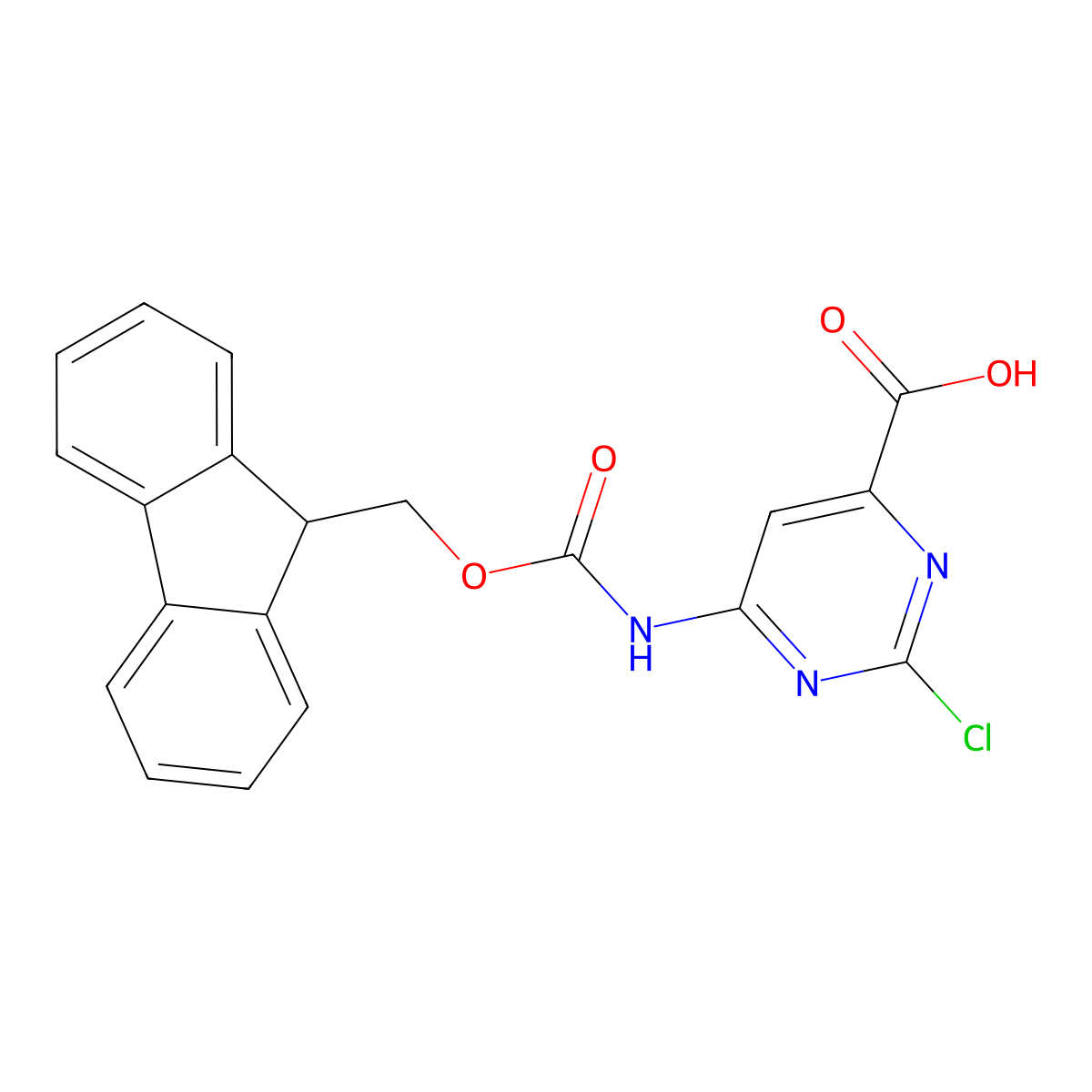 2-chloro-6-({[(9H-fluoren-9-yl)methoxy]carbonyl}amino)pyrimidine-4-carboxylic acid molecular structure, CAS 2580236-67-3