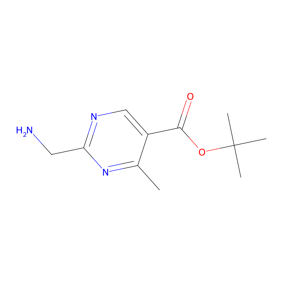Tert-butyl 2-(aminomethyl)-4-methylpyrimidine-5-carboxylate molecular structure, CAS 2580236-80-0