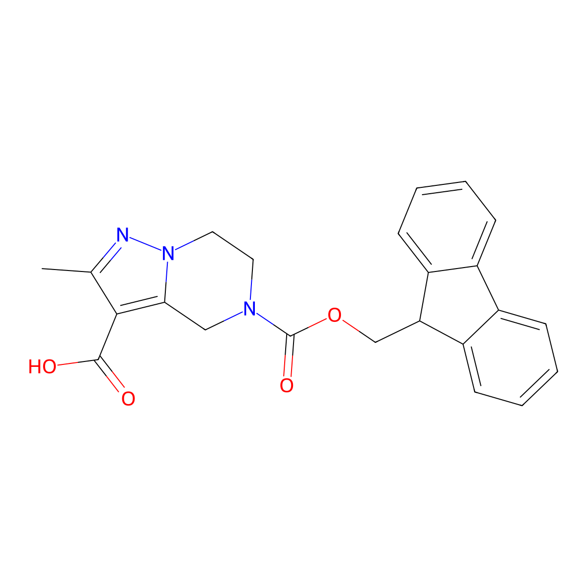 5-{[(9H-fluoren-9-yl)methoxy]carbonyl}-2-methyl-4H,5H,6H,7H-pyrazolo[1,5-a]pyrazine-3-carboxylic acid molecular structure, CAS 2580236-94-6