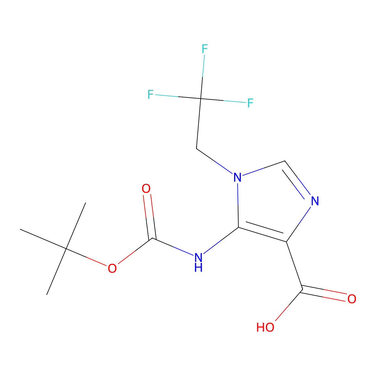 5-{[(tert-butoxy)carbonyl]amino}-1-(2,2,2-trifluoroethyl)-1H-imidazole-4-carboxylic acid molecular structure, CAS 2580237-11-0