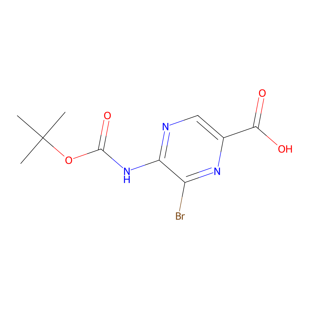 6-Bromo-5-{[(tert-butoxy)carbonyl]amino}pyrazine-2-carboxylic acid molecular structure, CAS 2580237-27-8